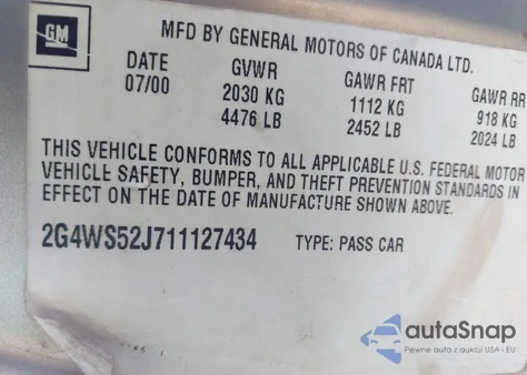 2001 Buick Century Custom from USA, damaged, VIN 2G4WS52J711127434